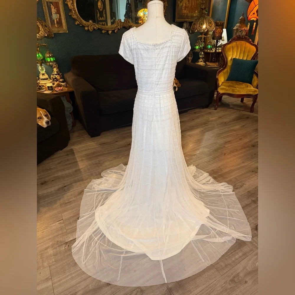 Adrianna Papell Platinum Bridal Gown – Style 39002 | Beaded Tulle Wedding Dress - Picture 9 of 11